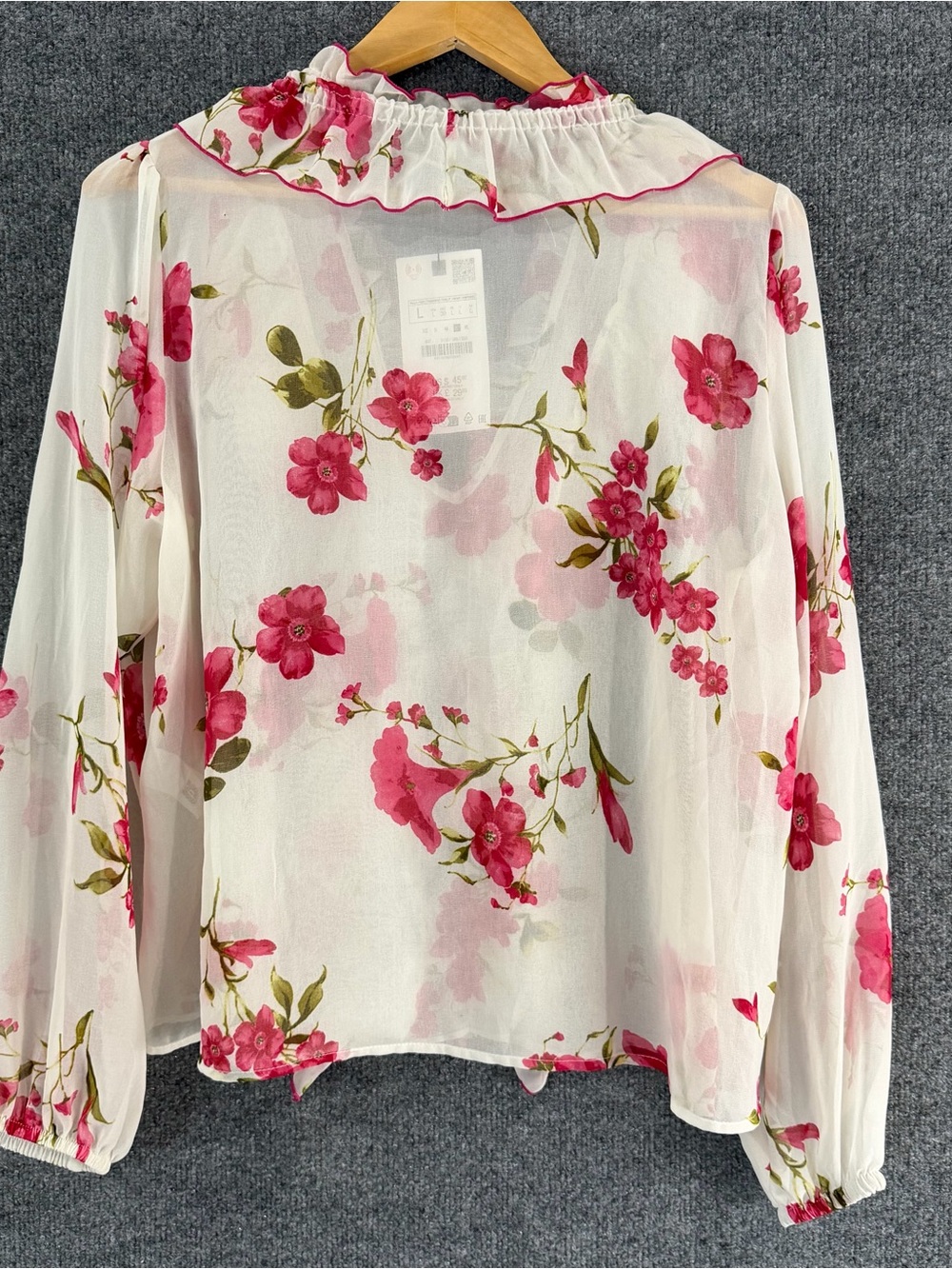 Zara Womens Sheer Floral Ruffle Front Top Size Large Long Sleeve Cottagecore - Picture 2 of 8
